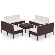 9 Piece Patio Lounge Set with Cushions Poly Rattan Brown