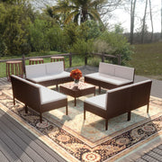 9 Piece Patio Lounge Set with Cushions Poly Rattan Brown