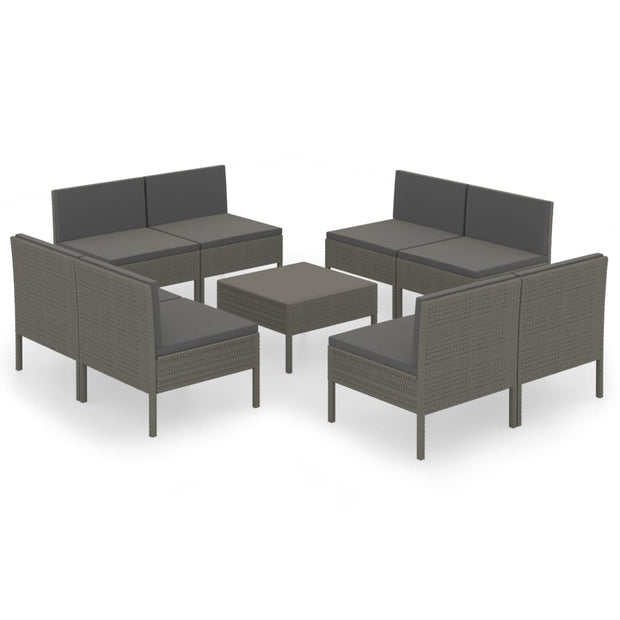 9 Piece Patio Lounge Set with Cushions Poly Rattan Gray