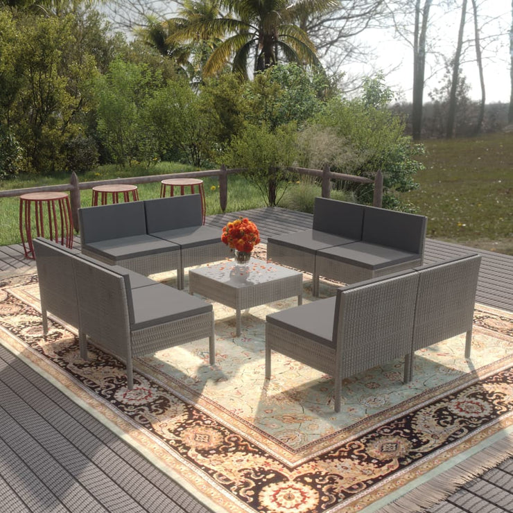 9 Piece Patio Lounge Set with Cushions Poly Rattan Gray