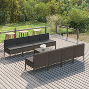 9 Piece Patio Lounge Set with Cushions Poly Rattan Gray