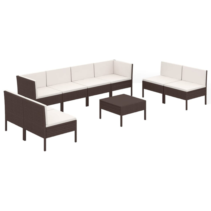 9 Piece Patio Lounge Set with Cushions Poly Rattan Brown