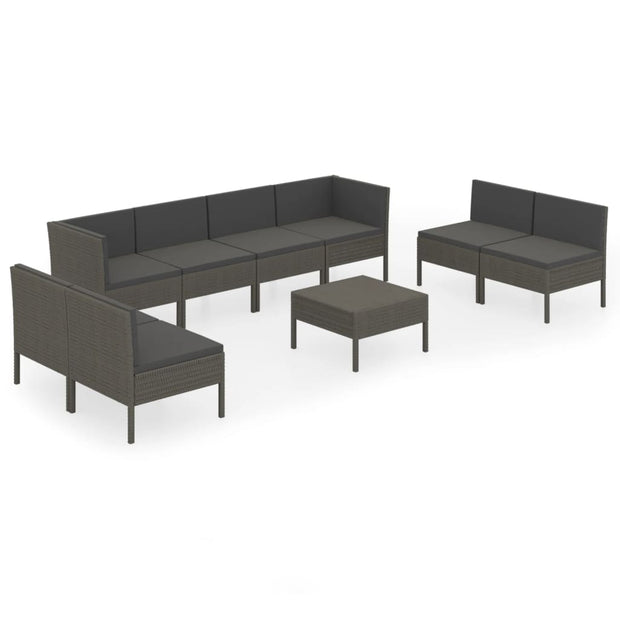 9 Piece Patio Lounge Set with Cushions Poly Rattan Gray