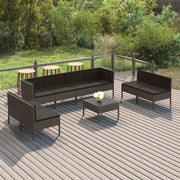 9 Piece Patio Lounge Set with Cushions Poly Rattan Gray