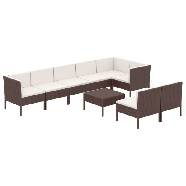 9 Piece Patio Lounge Set with Cushions Poly Rattan Brown