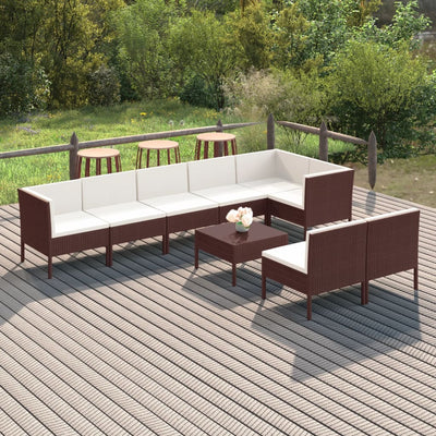 9 Piece Patio Lounge Set with Cushions Poly Rattan Brown