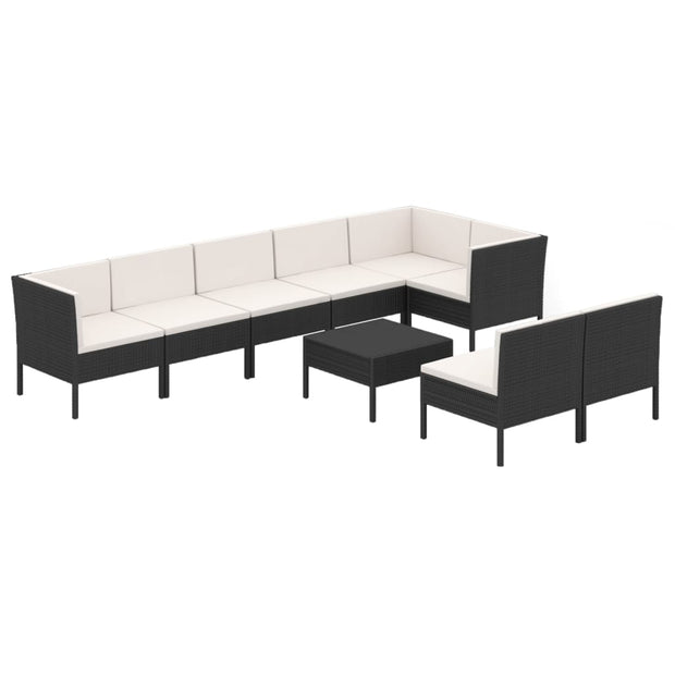 9 Piece Patio Lounge Set with Cushions Poly Rattan Black