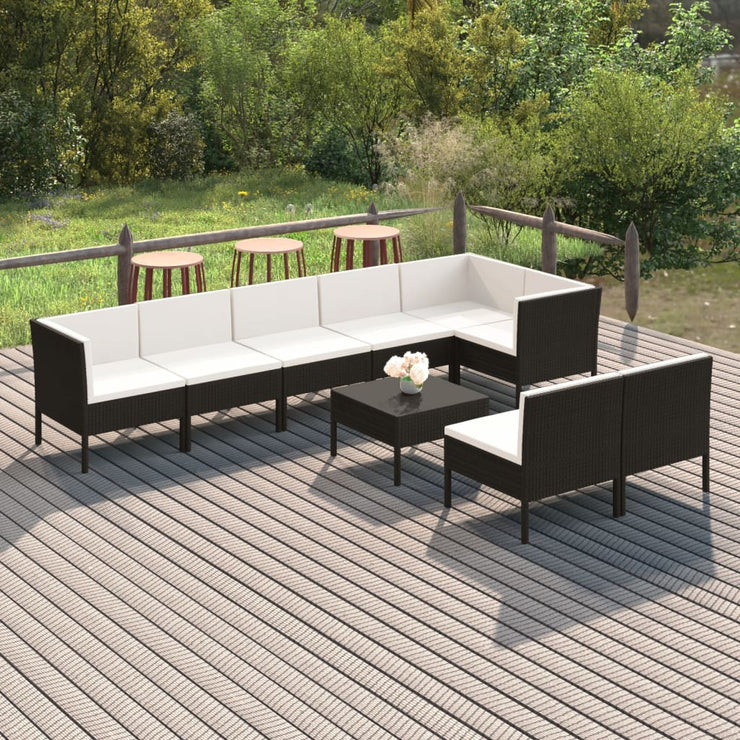 9 Piece Patio Lounge Set with Cushions Poly Rattan Black