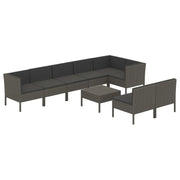 9 Piece Patio Lounge Set with Cushions Poly Rattan Gray