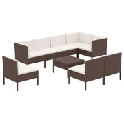 9 Piece Patio Lounge Set with Cushions Poly Rattan Brown