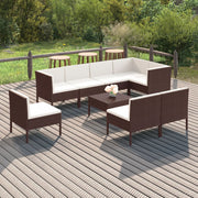 9 Piece Patio Lounge Set with Cushions Poly Rattan Brown