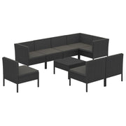 9 Piece Patio Lounge Set with Cushions Poly Rattan Black