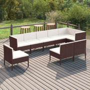 9 Piece Patio Lounge Set with Cushions Poly Rattan Brown