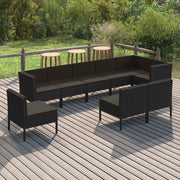 9 Piece Patio Lounge Set with Cushions Poly Rattan Black