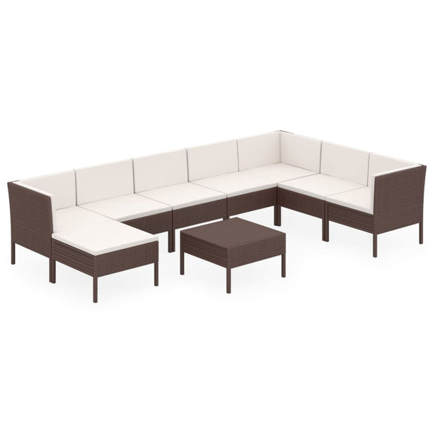 9 Piece Patio Lounge Set with Cushions Poly Rattan Brown