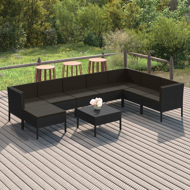 9 Piece Patio Lounge Set with Cushions Poly Rattan Black