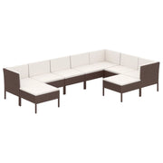 9 Piece Patio Lounge Set with Cushions Poly Rattan Brown