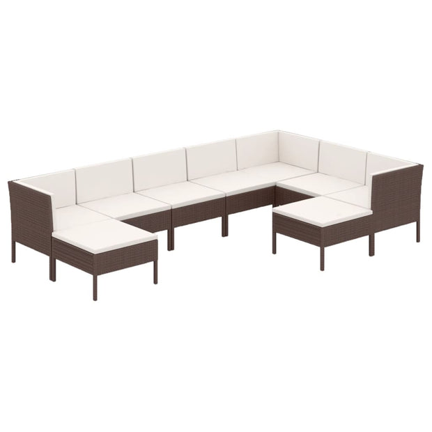 9 Piece Patio Lounge Set with Cushions Poly Rattan Brown