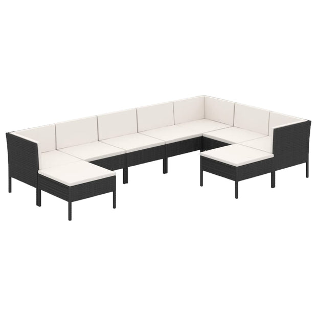 9 Piece Patio Lounge Set with Cushions Poly Rattan Black