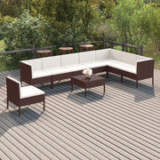 9 Piece Patio Lounge Set with Cushions Poly Rattan Brown