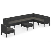 9 Piece Patio Lounge Set with Cushions Poly Rattan Black