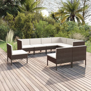 9 Piece Patio Lounge Set with Cushions Poly Rattan Brown