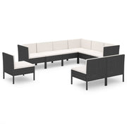 9 Piece Patio Lounge Set with Cushions Poly Rattan Black