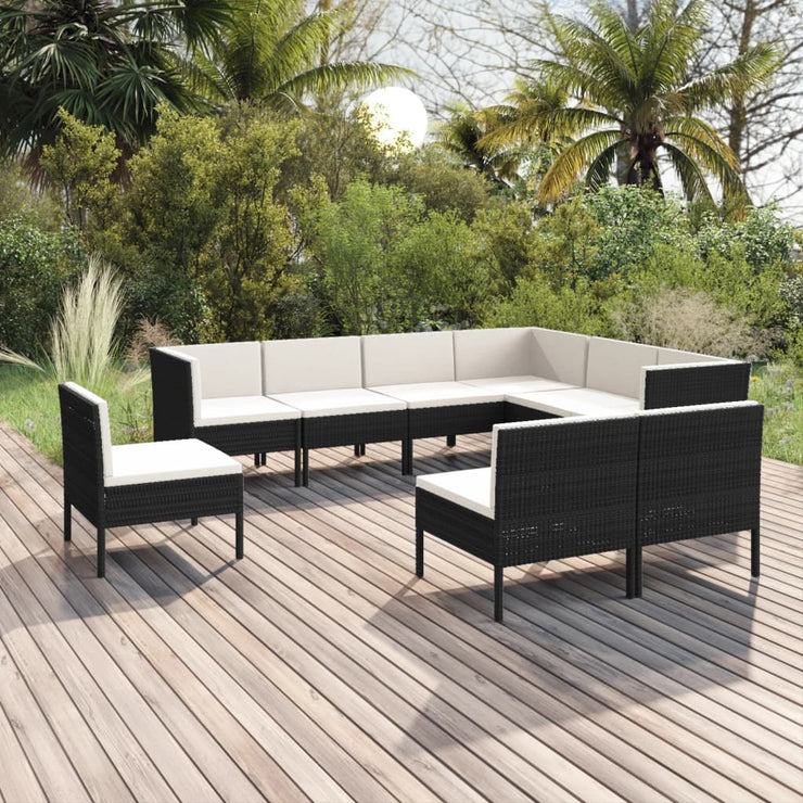 9 Piece Patio Lounge Set with Cushions Poly Rattan Black