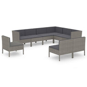 9 Piece Patio Lounge Set with Cushions Poly Rattan Gray