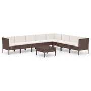 9 Piece Patio Lounge Set with Cushions Poly Rattan Brown