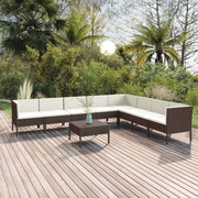 9 Piece Patio Lounge Set with Cushions Poly Rattan Brown