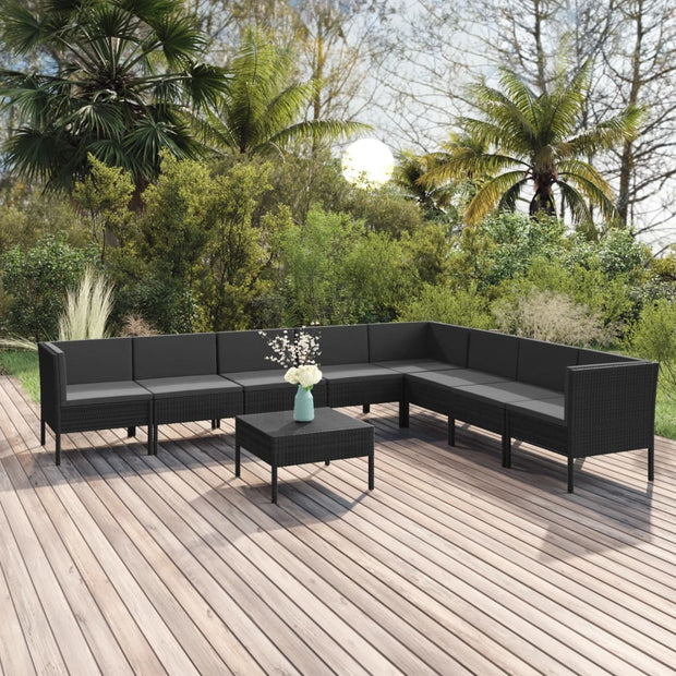 9 Piece Patio Lounge Set with Cushions Poly Rattan Black