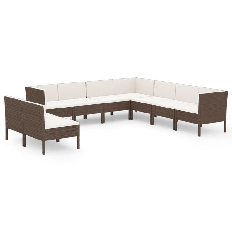 9 Piece Patio Lounge Set with Cushions Poly Rattan Brown