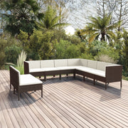 9 Piece Patio Lounge Set with Cushions Poly Rattan Brown