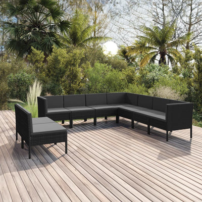 9 Piece Patio Lounge Set with Cushions Poly Rattan Black