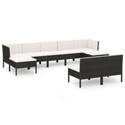 9 Piece Patio Lounge Set with Cushions Poly Rattan Black