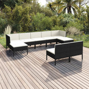 9 Piece Patio Lounge Set with Cushions Poly Rattan Black