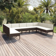 9 Piece Patio Lounge Set with Cushions Poly Rattan Brown