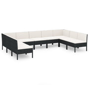 9 Piece Patio Lounge Set with Cushions Poly Rattan Black