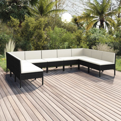 9 Piece Patio Lounge Set with Cushions Poly Rattan Black