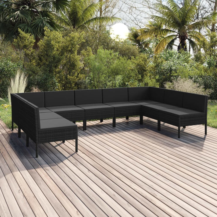 9 Piece Patio Lounge Set with Cushions Poly Rattan Black