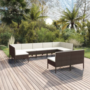 9 Piece Patio Lounge Set with Cushions Poly Rattan Brown