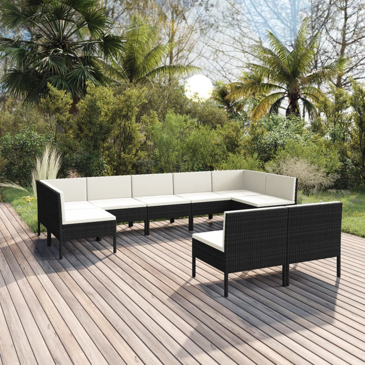 9 Piece Patio Lounge Set with Cushions Poly Rattan Black