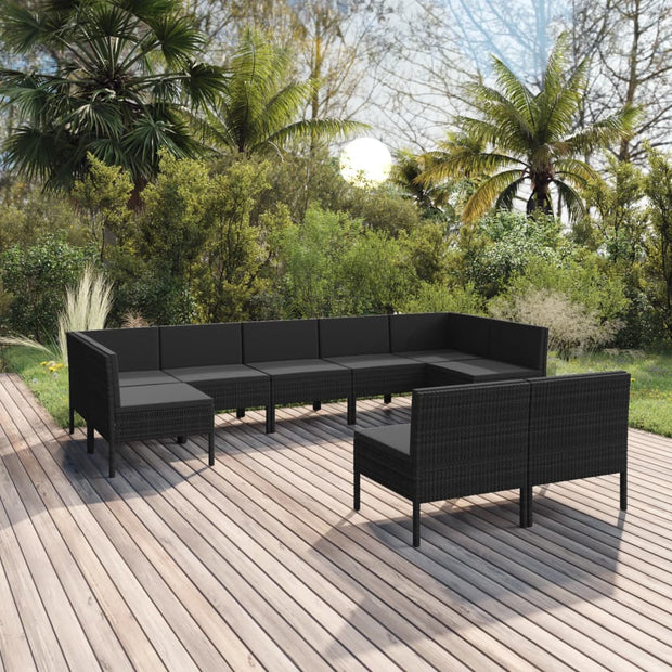 9 Piece Patio Lounge Set with Cushions Poly Rattan Black