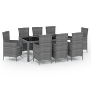 9 Piece Patio Dining Set with Cushions Poly Rattan Gray