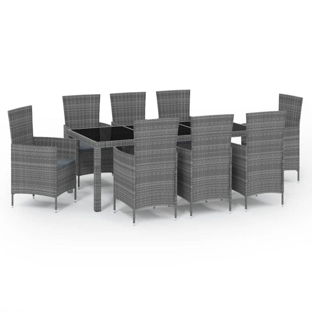 9 Piece Patio Dining Set with Cushions Poly Rattan Gray