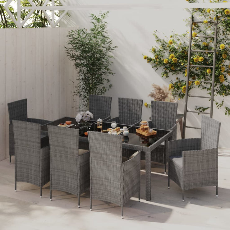 9 Piece Patio Dining Set with Cushions Poly Rattan Gray