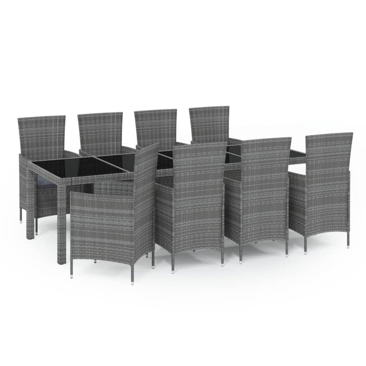 9 Piece Patio Dining Set with Cushions Poly Rattan Gray