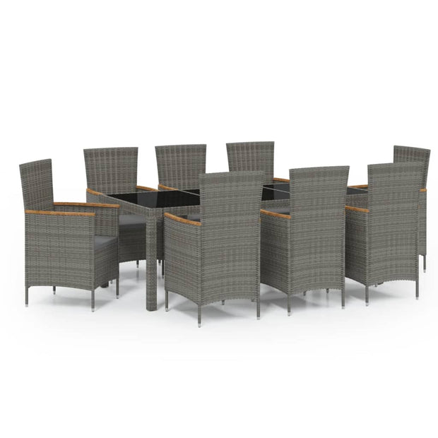 9 Piece Patio Dining Set with Cushions Poly Rattan Gray