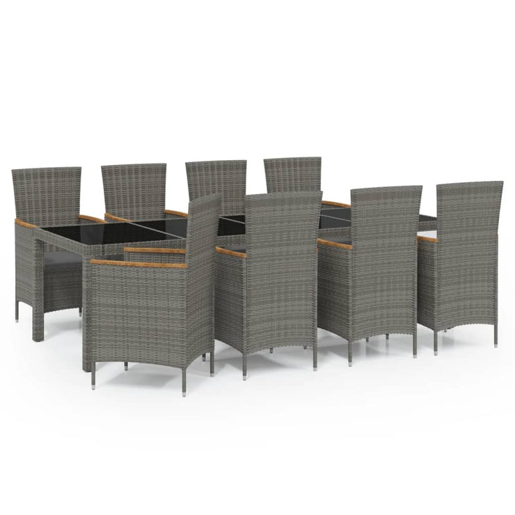 9 Piece Patio Dining Set with Cushions Poly Rattan Gray